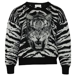 Oberer Intarsienpullover von Saint Laurent aus schwarzem Mohair