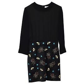 Vestido de manga larga con aplique de insectos en viscosa negra de Victoria Beckham