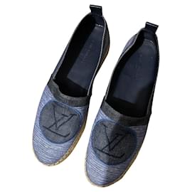 Espadrillas con plateau e cartoline in tela blu Louis Vuitton