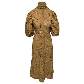 Vestido Ganni con bordado inglés de algodón marrón