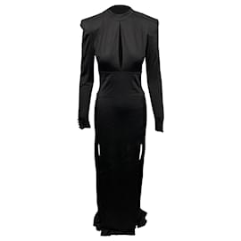 Vestido con aberturas laterales en viscosa negra de Balmain