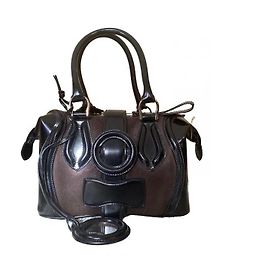 Borsa Superb Balenciaga in pelle verniciata nera/marrone e pelle scamosciata