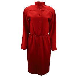 Oscar De La Renta Langärmliges geknöpftes Midikleid aus roter Wolle