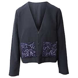 Chloé Blazer aus schwarzer Seide mit Pailletten und Taschendetail