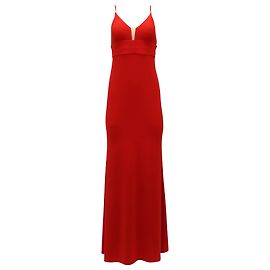 Vestido largo con cuello en V de Calvin Klein en poliéster rojo