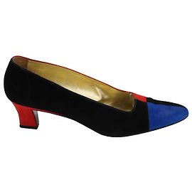 Escada 80s Pumps mit Blockabsatz aus mehrfarbigem Wildleder