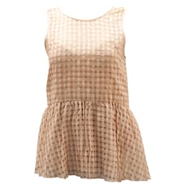 Top a peplo a scacchi Tibi in rayon pesca