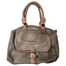 Bolsa de mão Longchamp Balzane em couro cáqui
