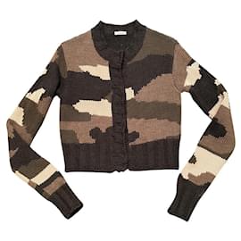 Parosh Strickjacke Camouflage Wolle Braun Beige Schwarz Khaki