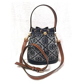 Borsa a secchiello Tory Burch blu in tessuto