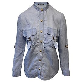Camicia Balmain con Maniche Regolabili con Tasche in Lino Blu