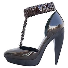 Burberry Plateau Pumps aus Lackleder Khaki und Braun