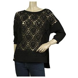 Philipp Plein Negro Sheer Lace Front Strass Skull logo Top Blusa Talla S