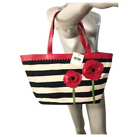 Bolso Moschino Cheap And Chic Lona Beige Azul y Piel Roja