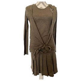 Robe Chloé Marron Coton et Laine Effet Trompe l'oeil