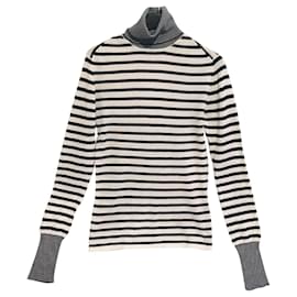 Zara Strickpullover aus Baumwolle mit Rollkragen gestreift Navy Weiß