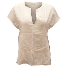 Blusa Vince de manga corta con cuello dividido en algodón blanco