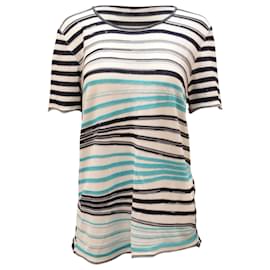 Armani Collezioni Gestricktes Streifen-T-Shirt aus mehrfarbigem Polyester