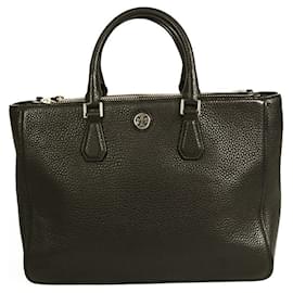 Tory Burch Borsa tote grande in pelle martellata nera con chiusura a cerniera