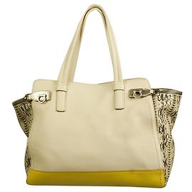 Salvatore Ferragamo cream & yellow leather plus snakeskin tote shopper bag