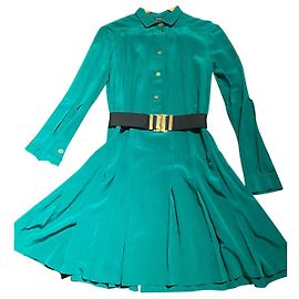 Gucci Kleid aus Seide in Smaragdgrün mit Taillengürtel