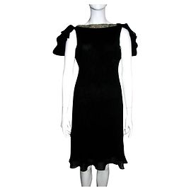 Schwarzes Seidenkleid von Marchesa Notte mit Goldrand