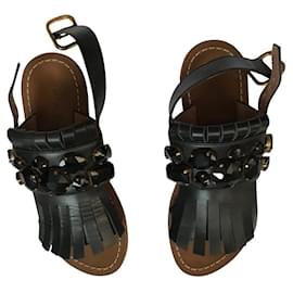 Sandali Marni in pelle nera con cabochon