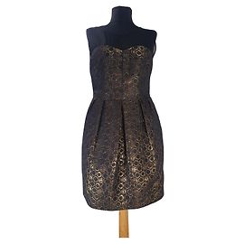 Club Monaco Kleid aus Seide und Wolle Schwarz Gold