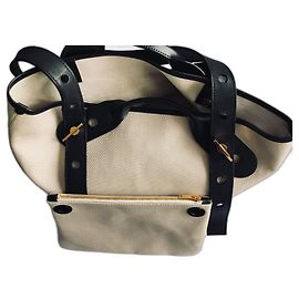 Borsa Sophie Hulme Bolt in tela e pelle beige con pochette