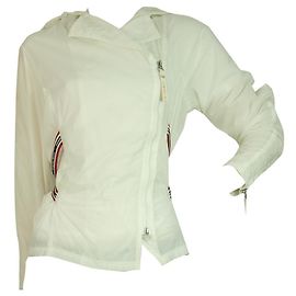 Chaqueta casual ligera de poliamida blanca de Armani Jeans w. Capucha sz 40