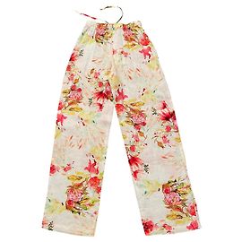 Pantaloni 120% LINO in lino con motivo floreale bianco
