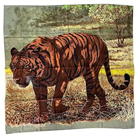 Sciarpa di seta Hermès Bengal Upperr marrone e gialla