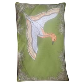 Hermès Silk Cushion Green Bird Motif