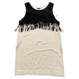 Pinko Tank Top Black and Beige Linen and Polyester