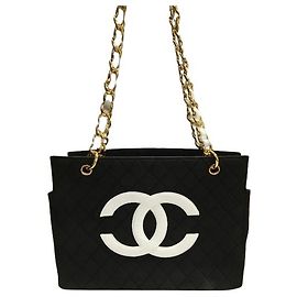 Borsa Tote Chanel in tela nera con catena dorata