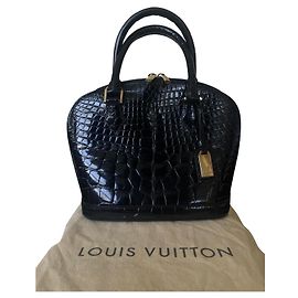 Bolsa de ombro Louis Vuitton Alma preta de couro de crocodilo brilhante