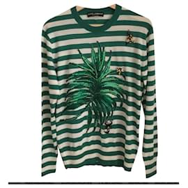 Dolce & Gabbana Gestreifter Kaschmirpullover Grün