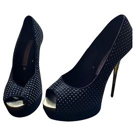 Zapatos Peep Toe con Plataforma Gianmarco Lorenzi Terciopelo Avellana Pedrería