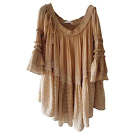 Top Chloé de algodón bordado beige oversize