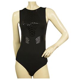 Wolford negro brillante estampado de serpiente leotardo chaleco sin mangas top ajustado S/ P