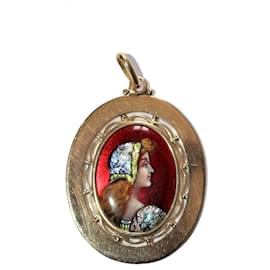 Medaglia Profilo di Donna Smalto Limoges L.Clement in Oro Giallo 18K - Autre Marque