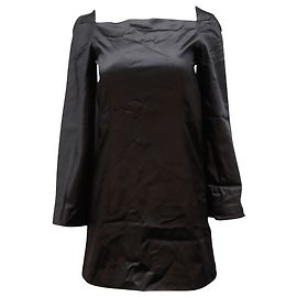 Autre Marque Rosetta Getty Mini abito a trapezio con scollo quadrato in viscosa nera