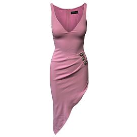 Vestido asimétrico con adornos de cristal en acetato rosa de David Koma