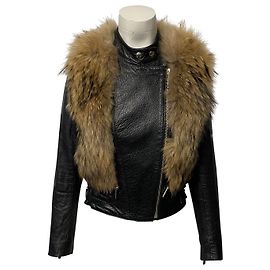 Autre Marque Chaqueta Nour Hammour Finn Racoon de piel de cordero negra