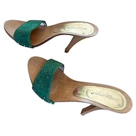 Zoccoli Dolce & Gabbana Suede Verde Smeraldo Strass Swarovski