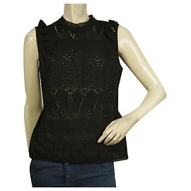 Autre Marque Tigha Romantic Blusa negra de algodón con bordados sin mangas Talla M