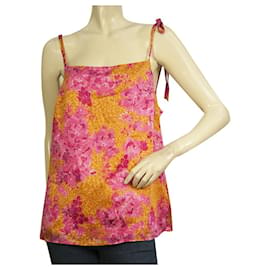 Ted Baker – Fuchsia Senffarbenes, ärmelloses Camisole-Blusenoberteil mit Blumenmuster – Größe 3