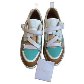 Chloé Sonny Sneaker braun weiß türkis Stoff