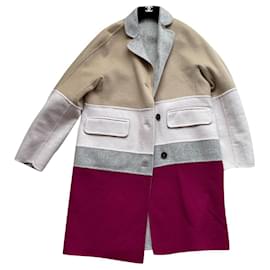 Abrigo Max Mara de lana colorblock camel rosa burdeos