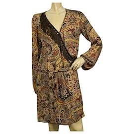 PINKO Abito con scollo a V a maniche lunghe in viscosa multicolore con stampa Paisley - Tg 42 - Pinko